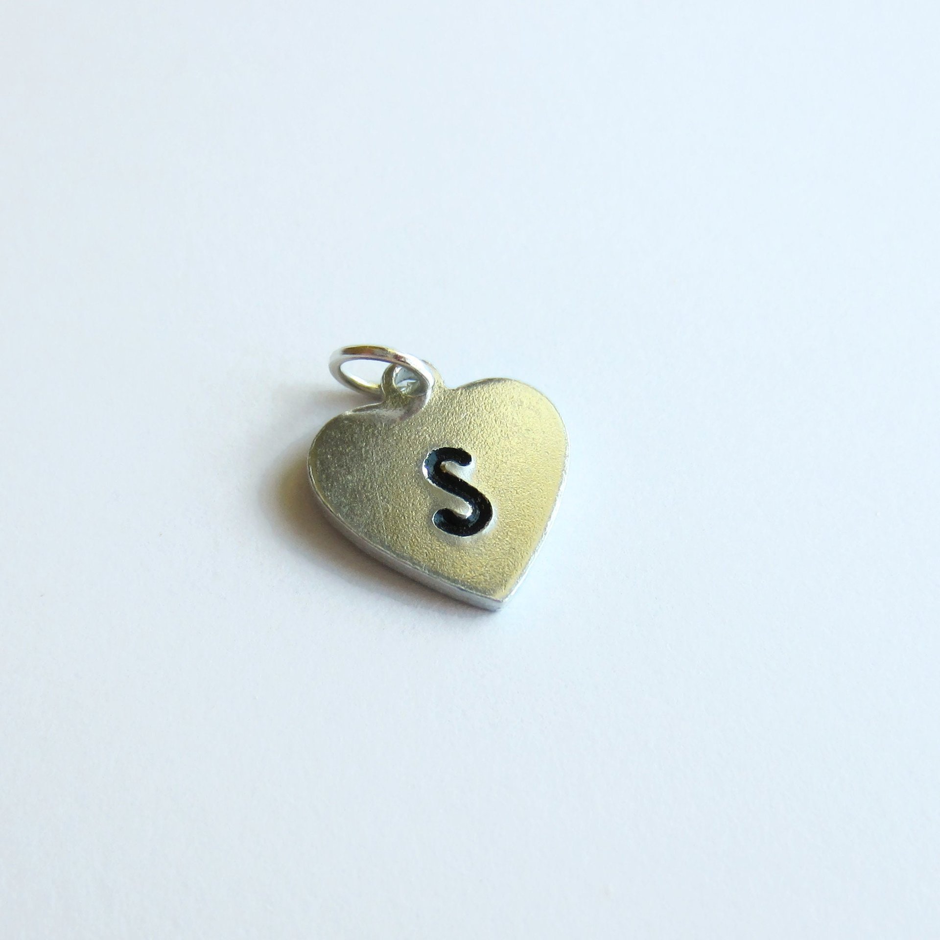 Initial Hand Stamped Initial Letter Heart Charm ~ Handmade by The Tiny Tree Frog Jewellery
