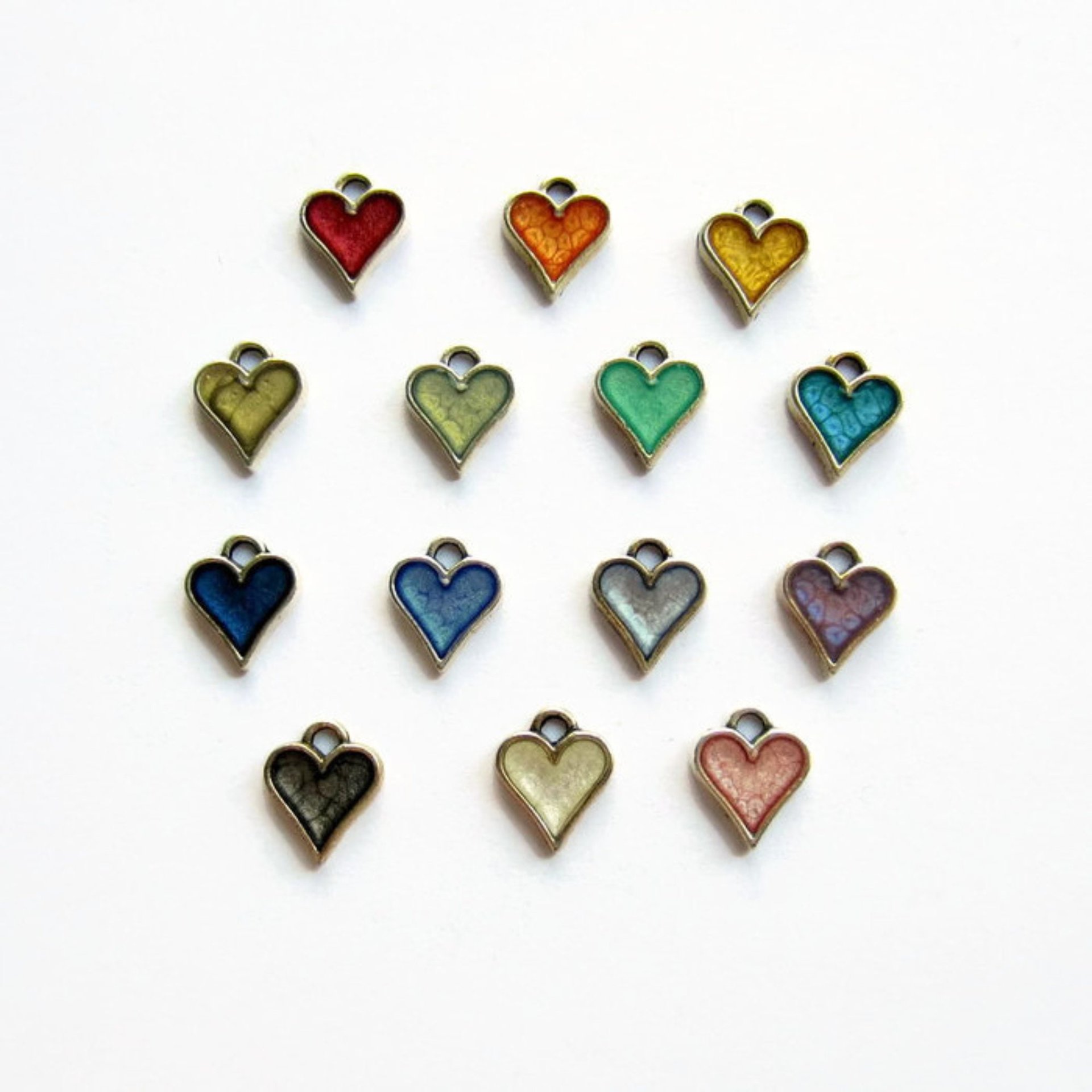 Paint and Resin Heart Charms ~ Hand Painted ~ Handmade by The Tiny Tree Frog Jewellery