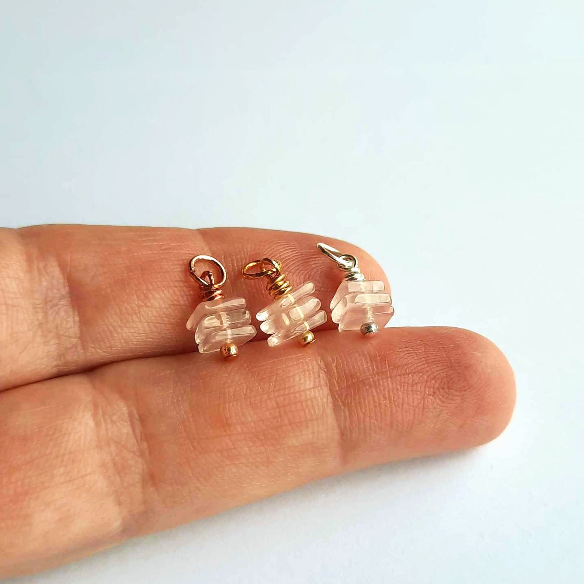 Rose Quartz Square Triple Stack Charm ~ Handmade by The Tiny Tree Frog Jewellery