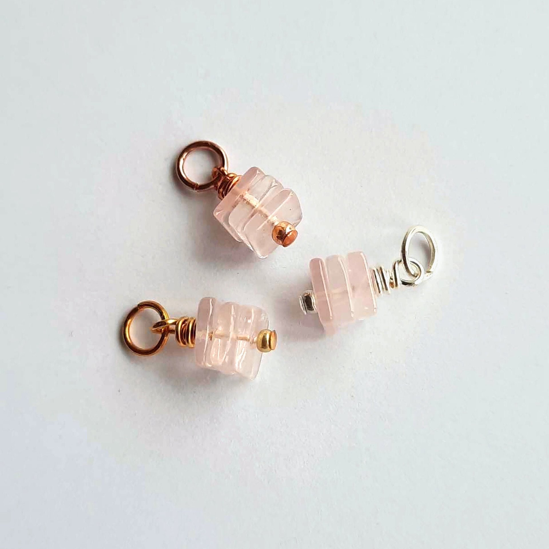 Rose Quartz Square Triple Stack Charm ~ Handmade by The Tiny Tree Frog Jewellery