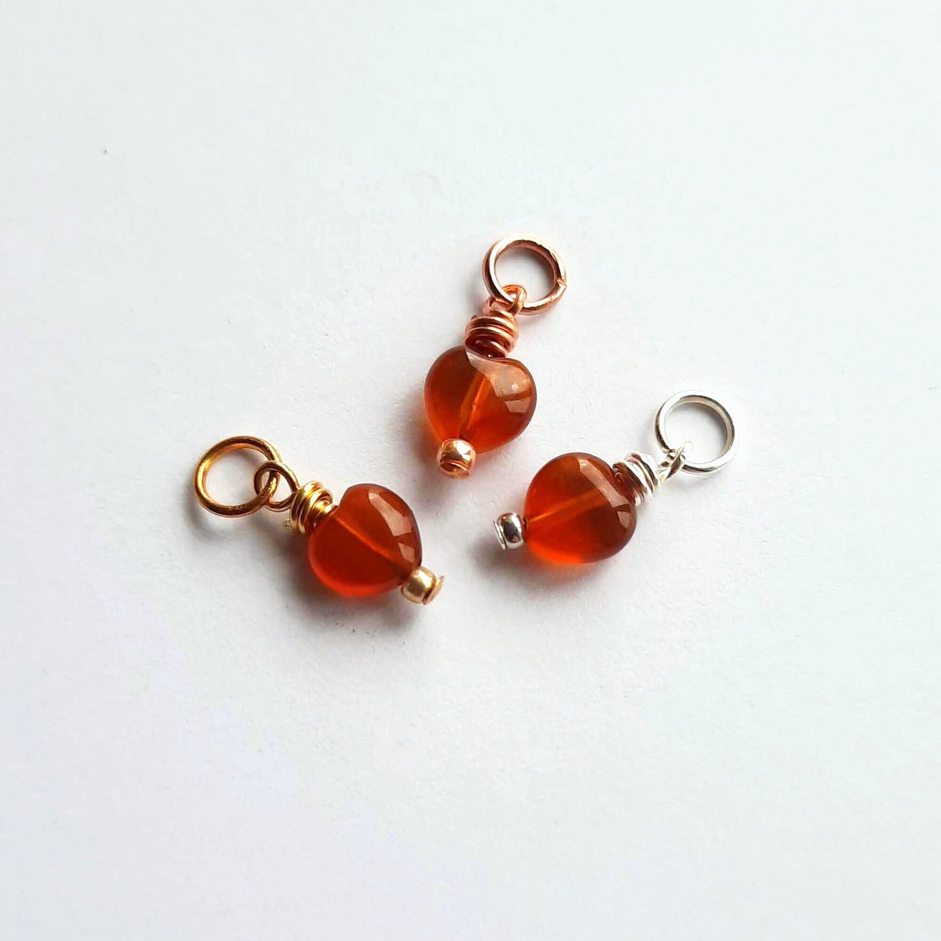 Tiny Red Carnelian Gemstone Heart Charm ~ Handmade by The Tiny Tree Frog Jewellery