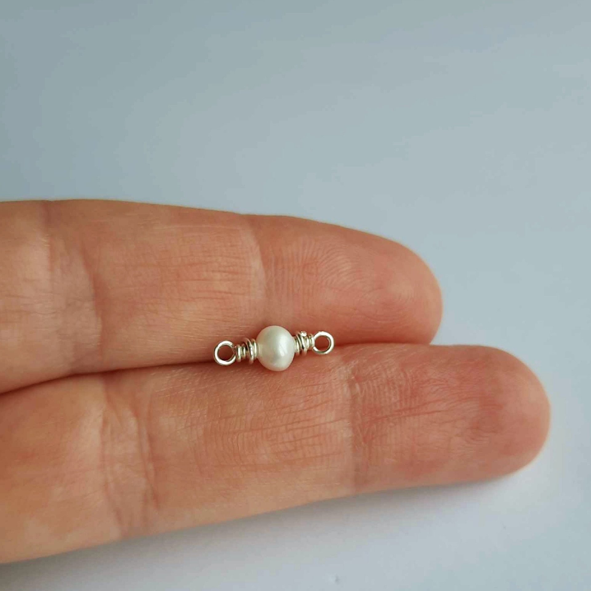 Tiny Cream Freshwater Pearl Gemstone Connector ~ June Birthstone ~ Handmade by The Tiny Tree Frog Jewellery