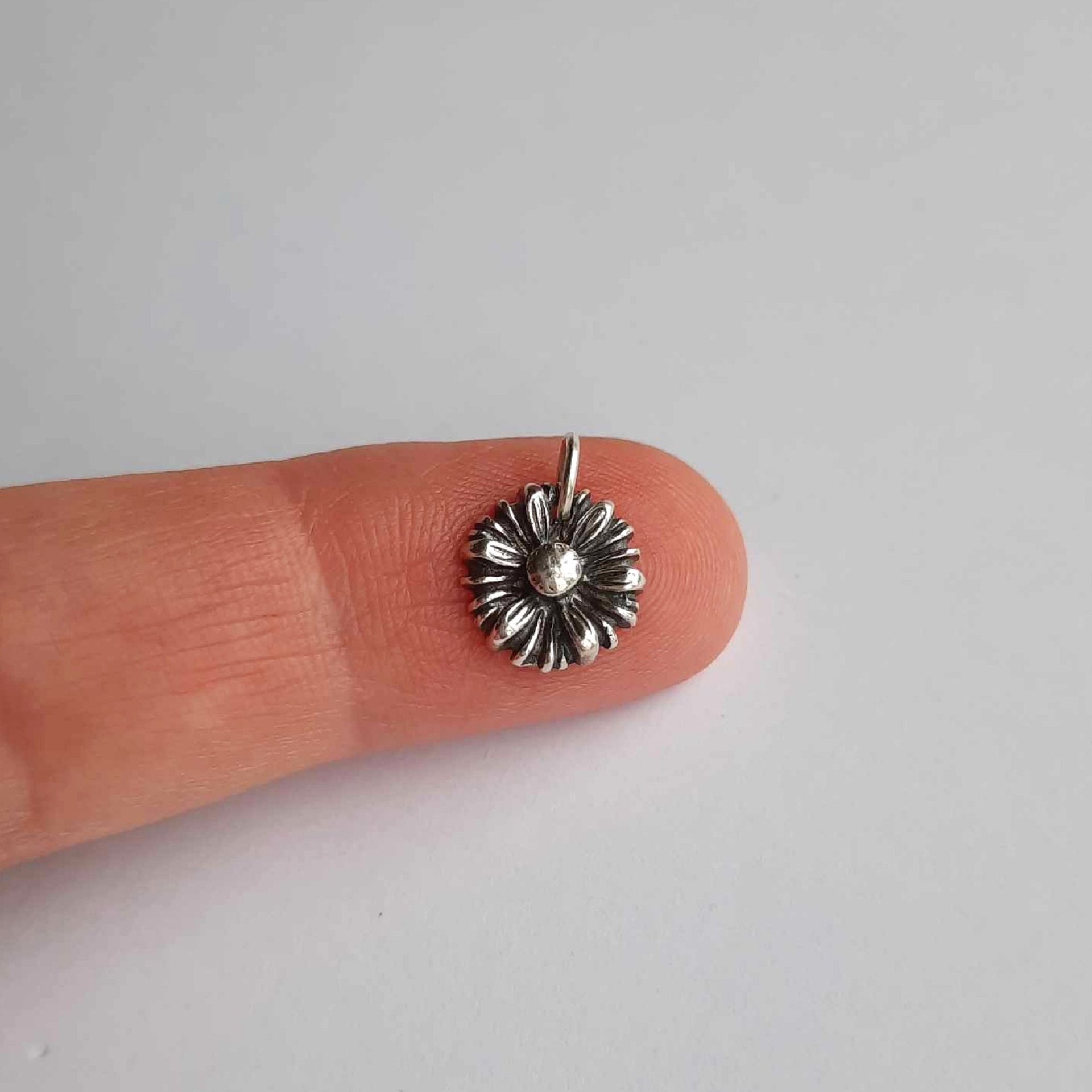 Oxidised Fine Silver Daisy Flower Charm ~ April Birth Flower ~ Handmade by The Tiny Tree Frog Jewellery