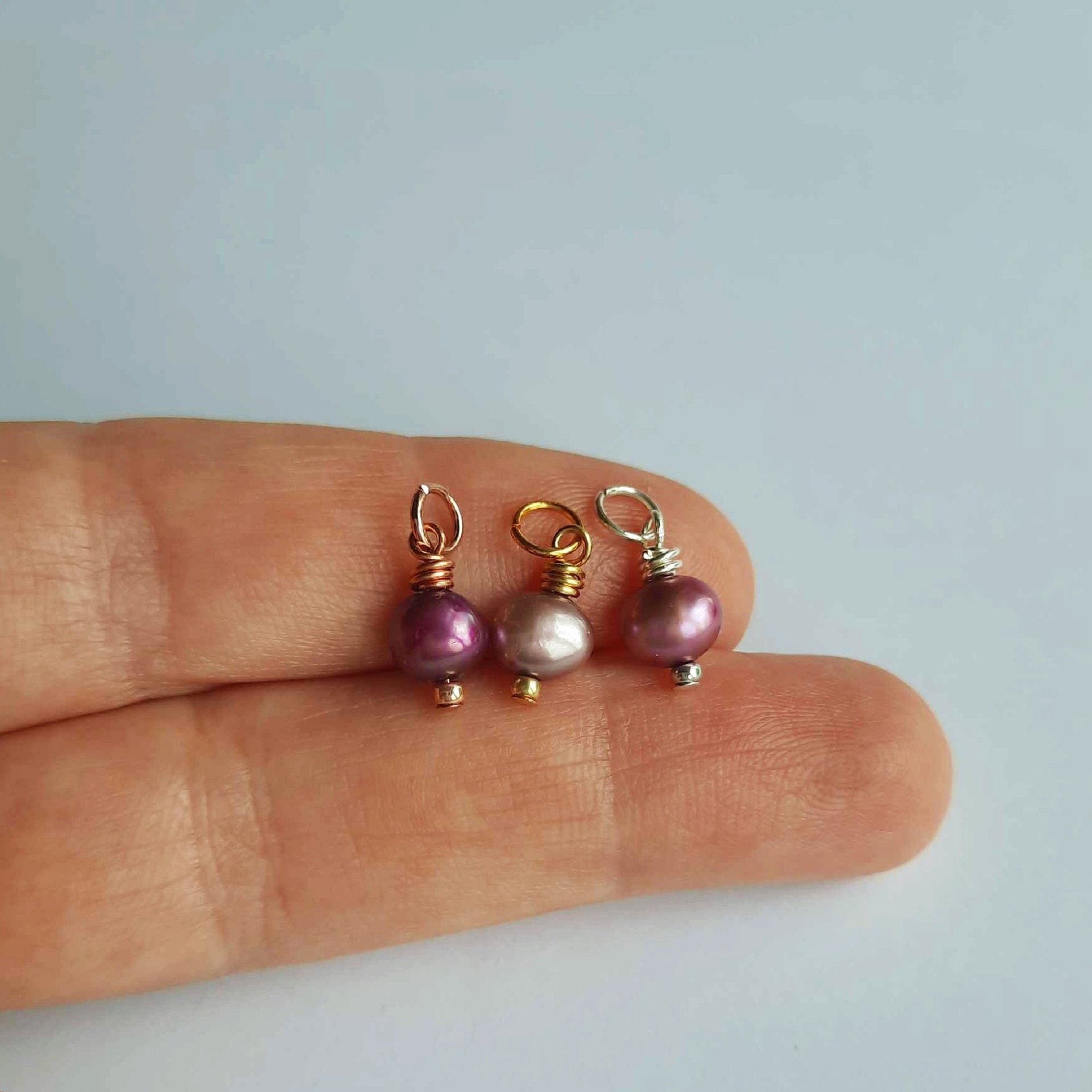 Purple Freshwater Pearl Charm ~ June Birthstone ~ Handmade by The Tiny Tree Frog Jewellery