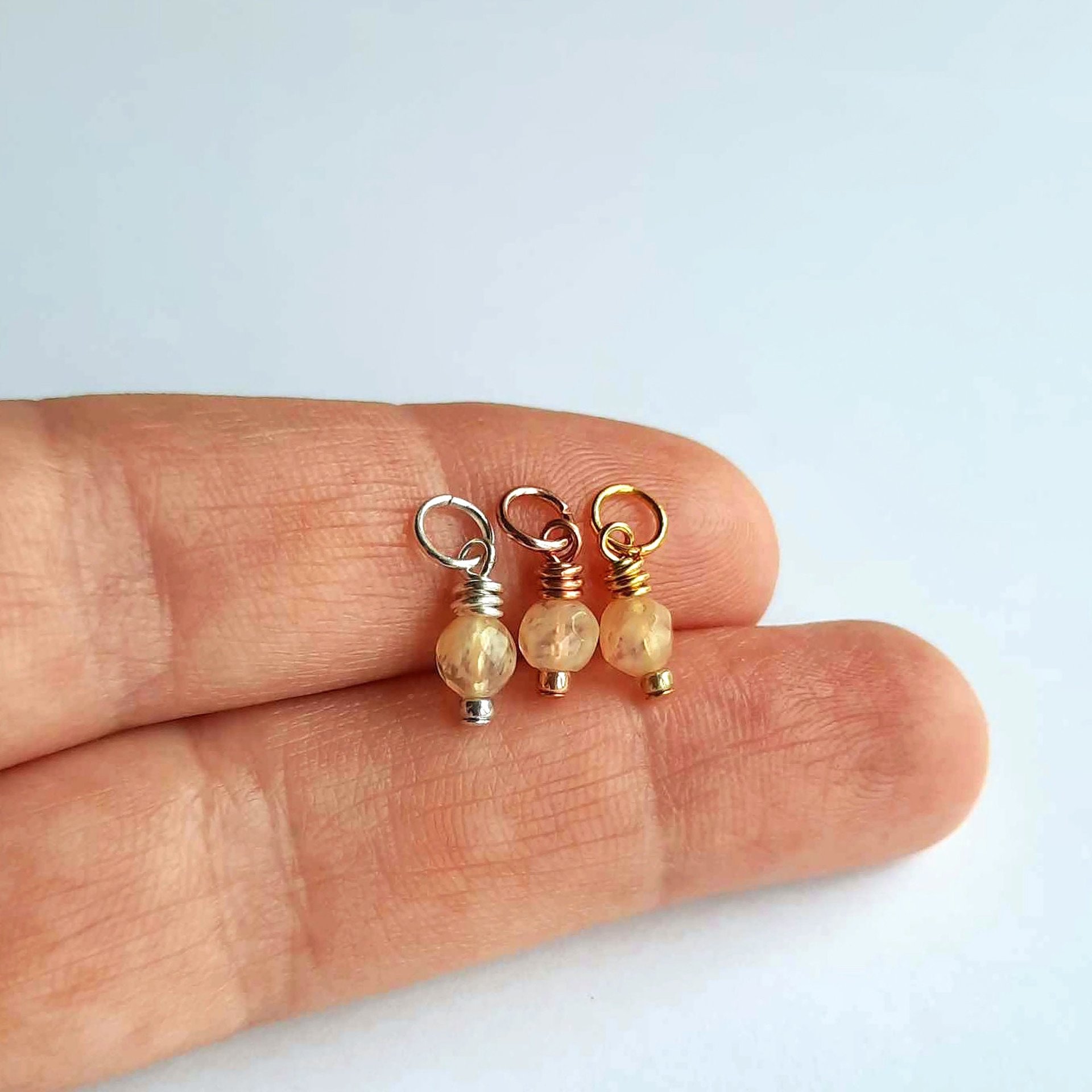 Tiny Mottled Citrine Gemstone Charm ~ November Birthstone ~ Handmade by The Tiny Tree Frog Jewellery