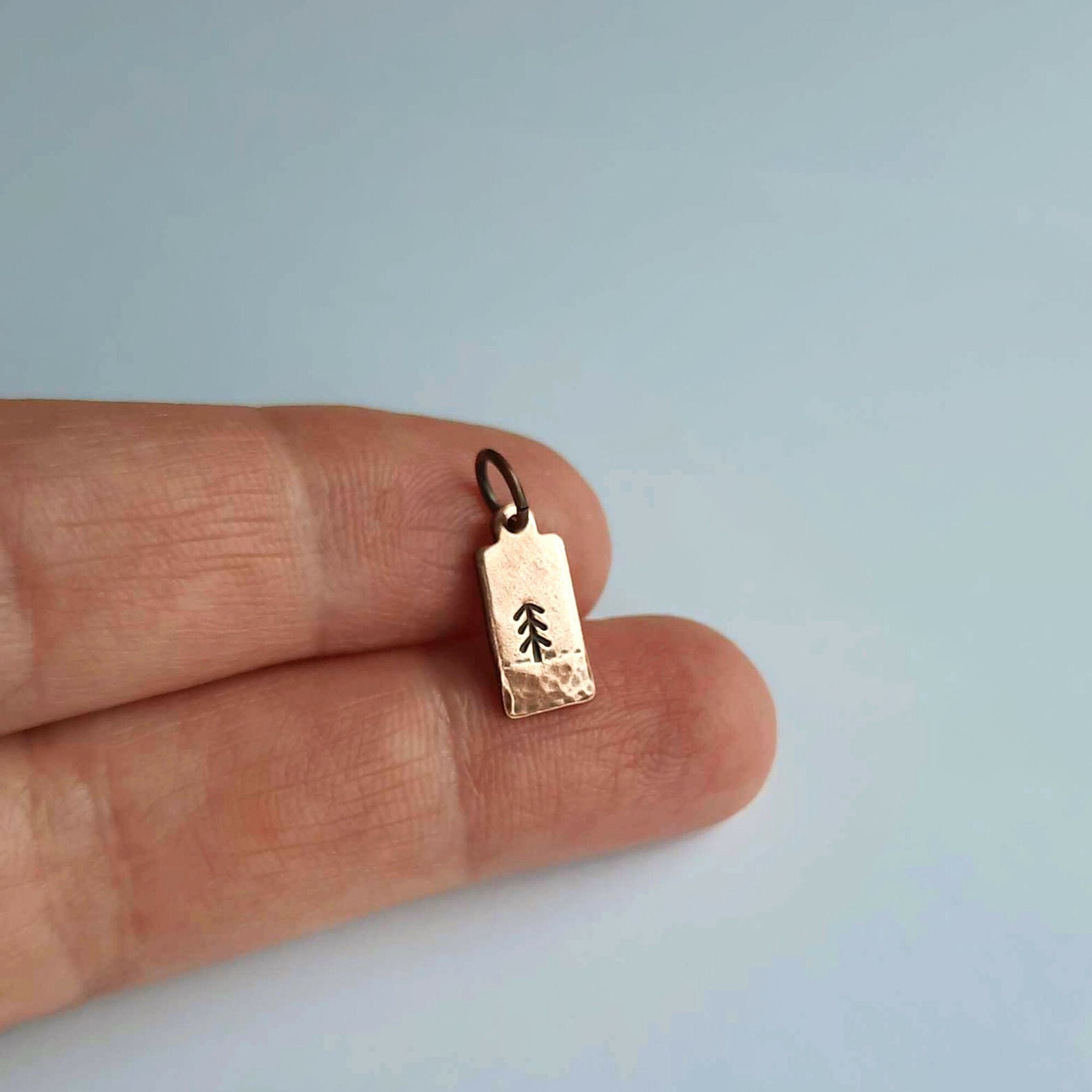 Hand Stamped Copper Pine Tree Charm ~ Handmade by The Tiny Tree Frog Jewellery