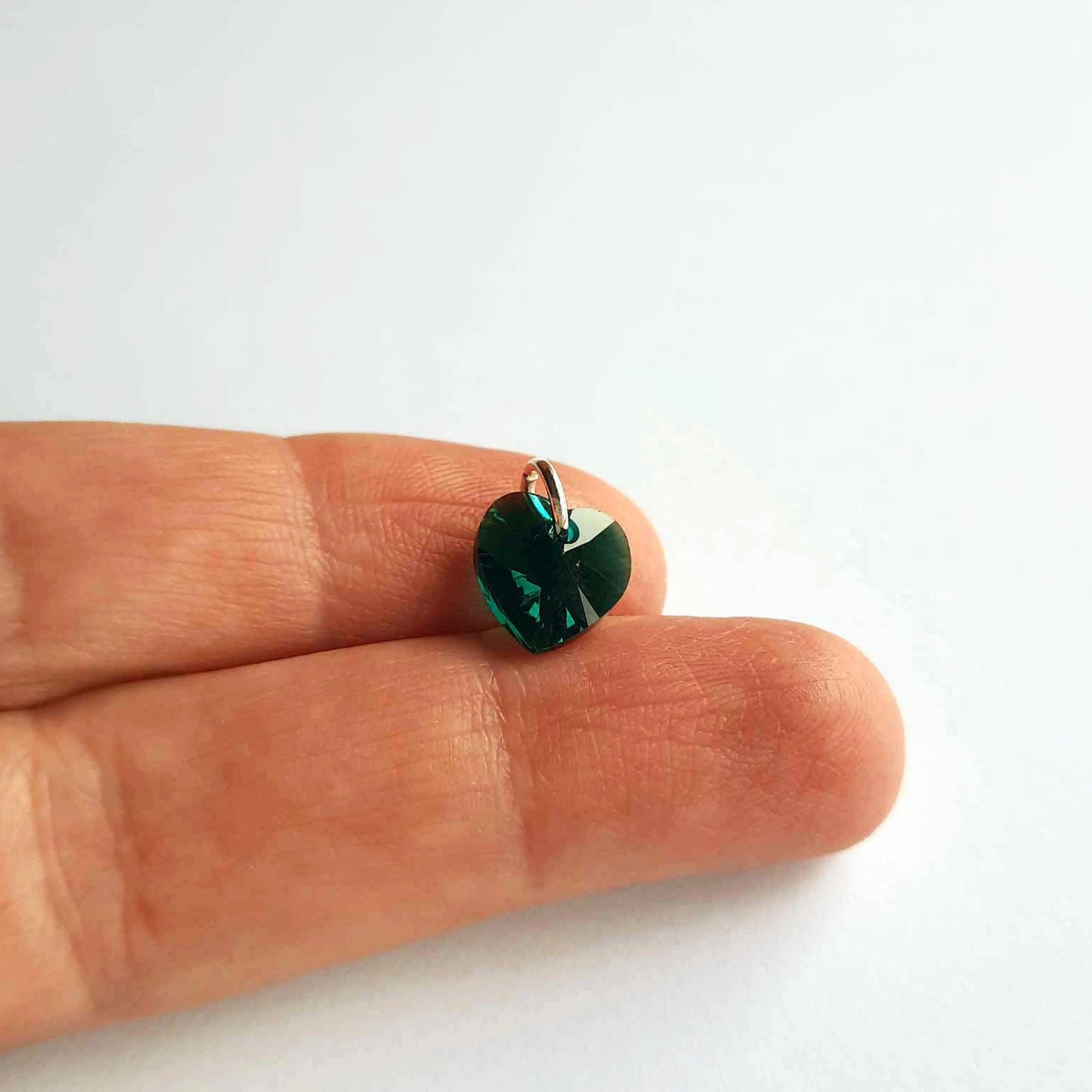 Emerald Green Crystal Heart Charm ~ Handmade by The Tiny Tree Frog Jewellery