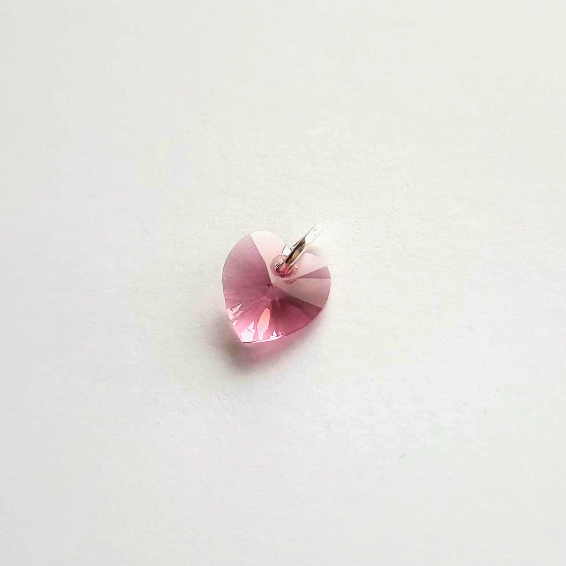 Rose Pink Crystal Heart Charm ~ Handmade by The Tiny Tree Frog Jewellery