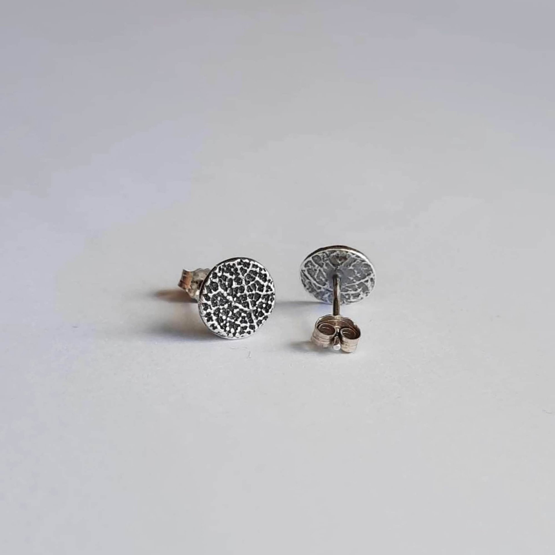 Tiny Silver Botanical Round Stud Earrings ~ Handmade by The Tiny Tree Frog Jewellery
