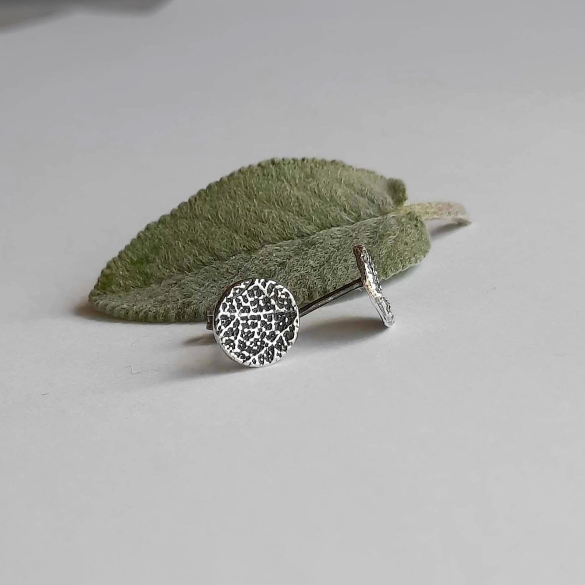 Fine Silver Sage Leaf Circle Studs ~ Handcrafted by The Tiny Tree Frog Jewellery