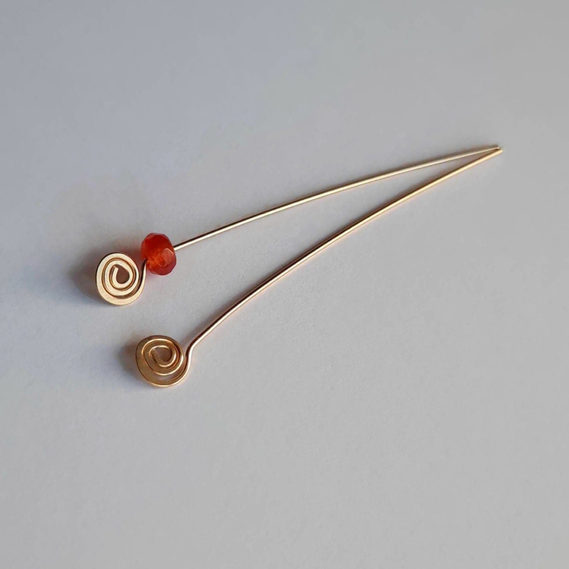 Pair of 14 Ct Gold Filled Spiral Tip Fancy Headpins, hand crafted by The Tiny Tree Frog Jewellery 