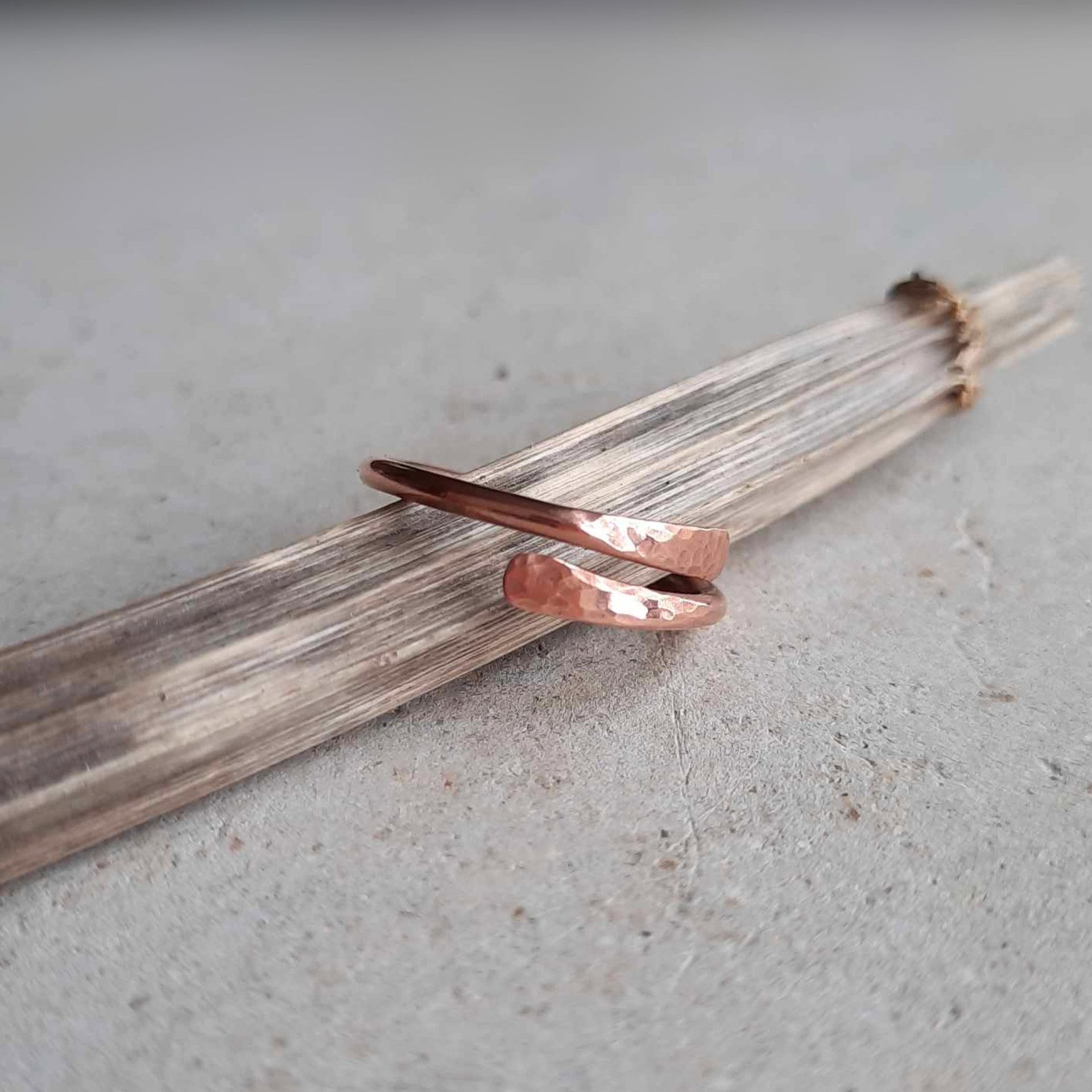 Dainty adjustable copper stacking ring, handcrafted by The Tiny Tree Frog Jewellery