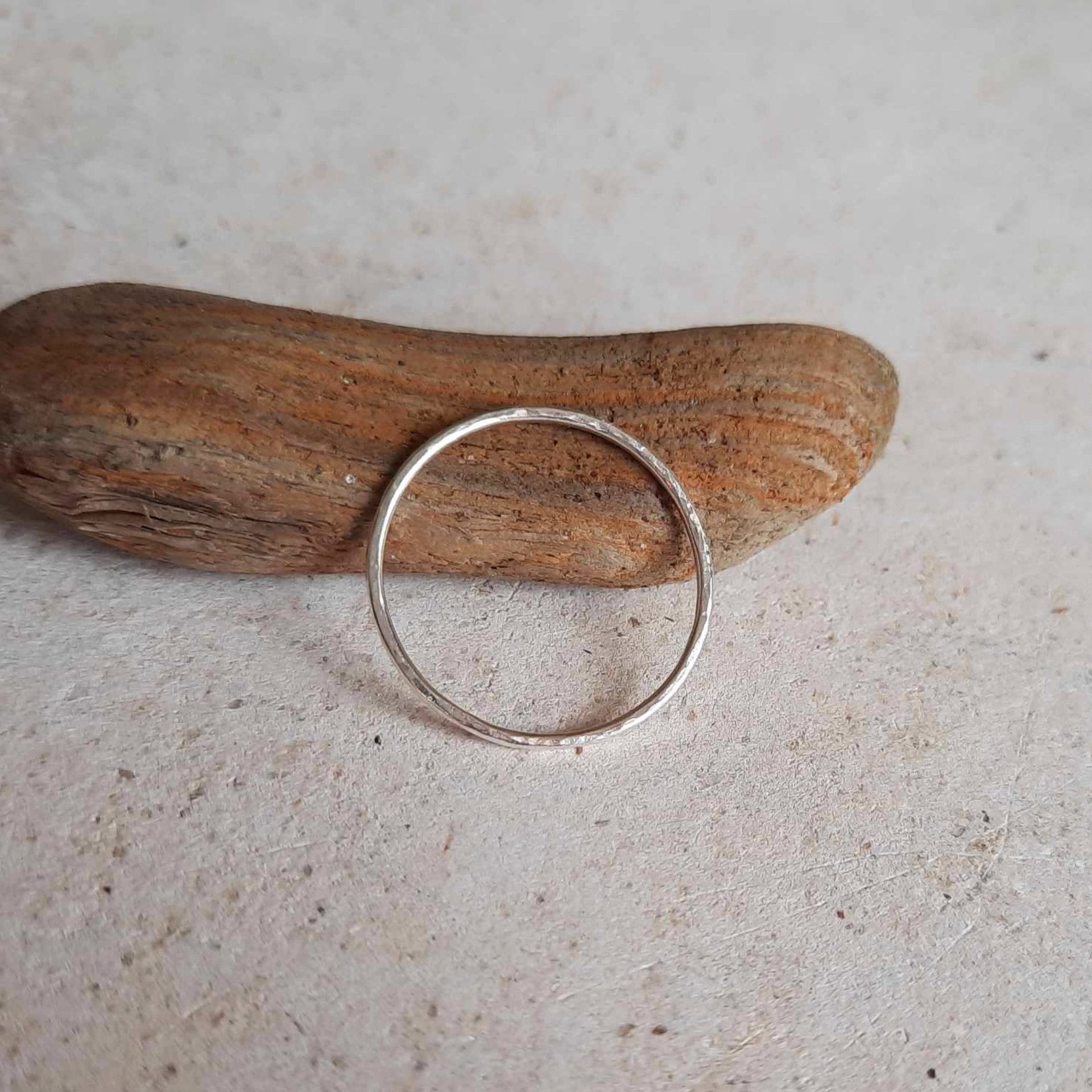 Dainty, hammer textured silver midi ring, artisan made by The Tiny Tree Frog Jewellery