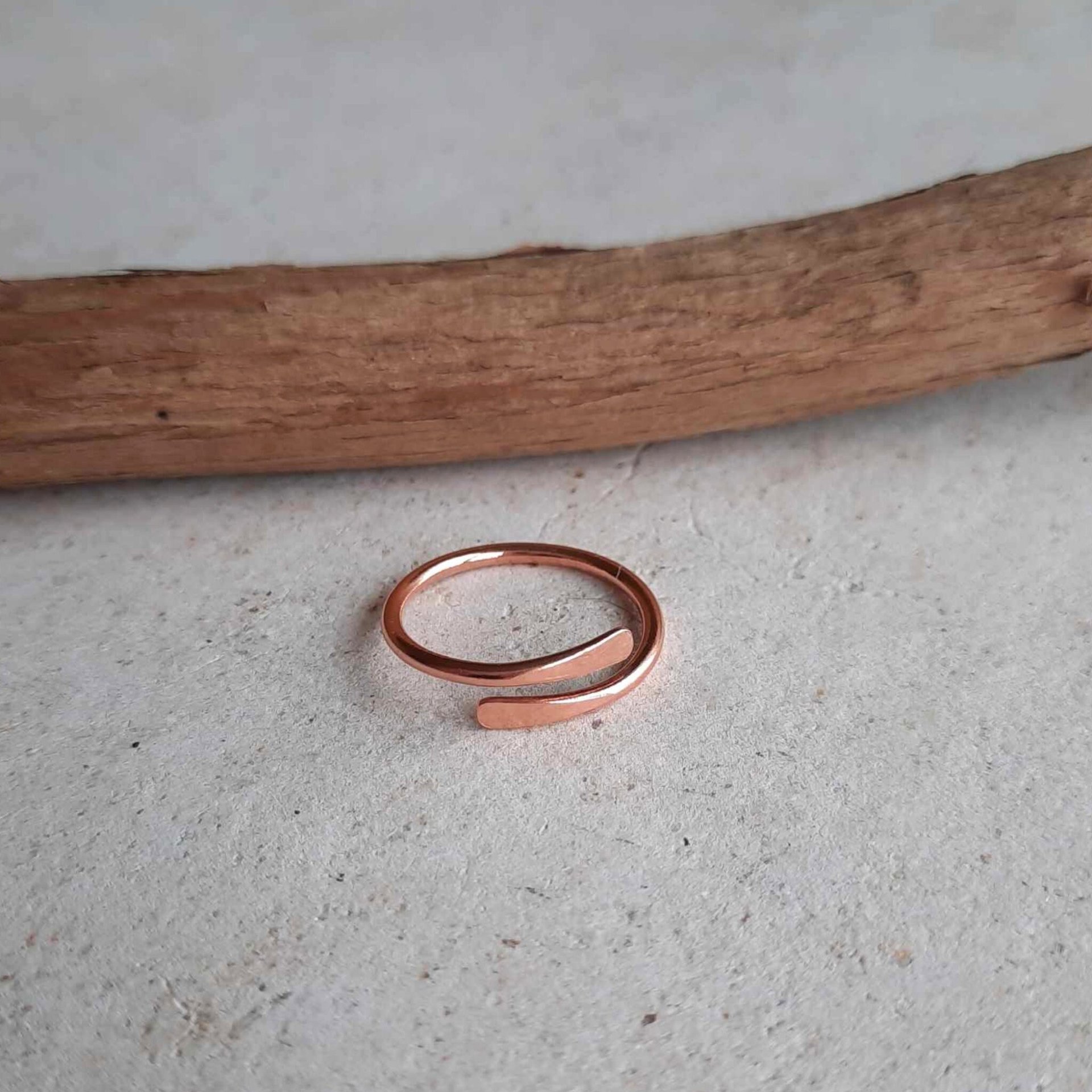 Slim copper wrap around stacking ring, artisan made by The Tiny Tree Frog Jewellery