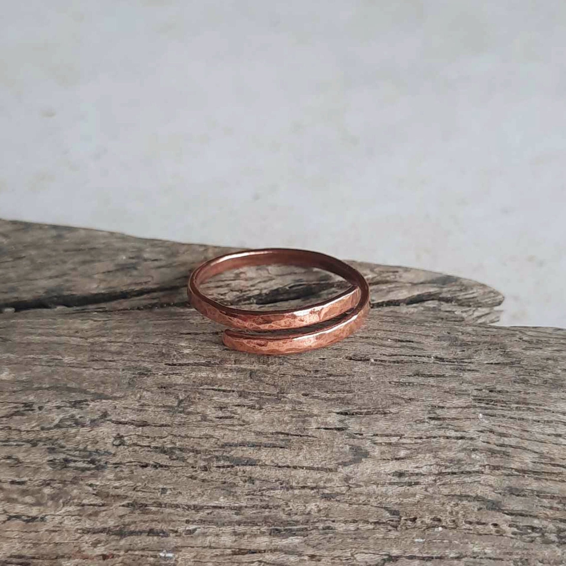 Adjustable copper spiral finger, midi or thumb ring, hand crafted by The Tiny Tree Frog Jewellery