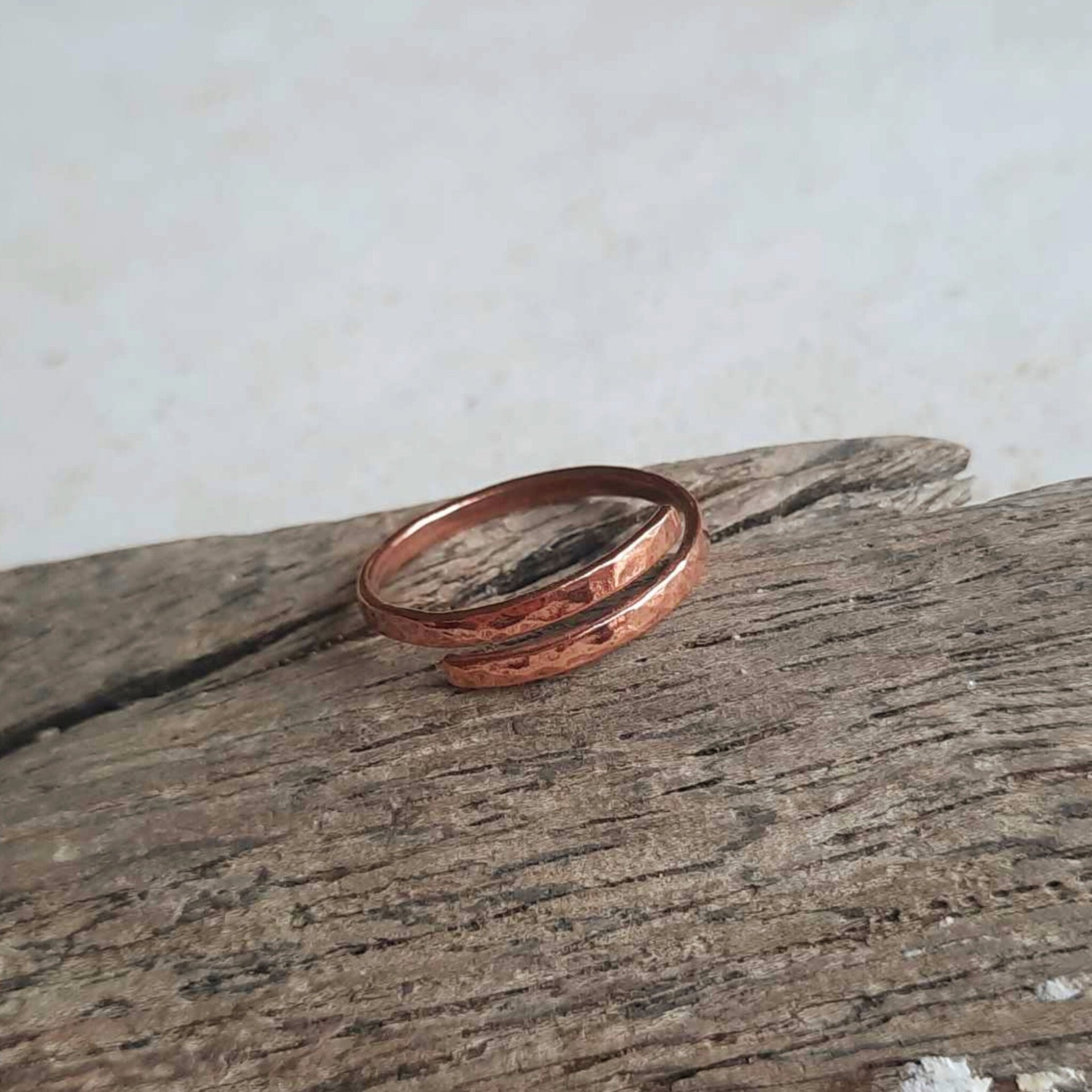 Hammered rustic copper ring, 7th anniversary gift idea, hand forged by The Tiny Tree Frog Jewellery