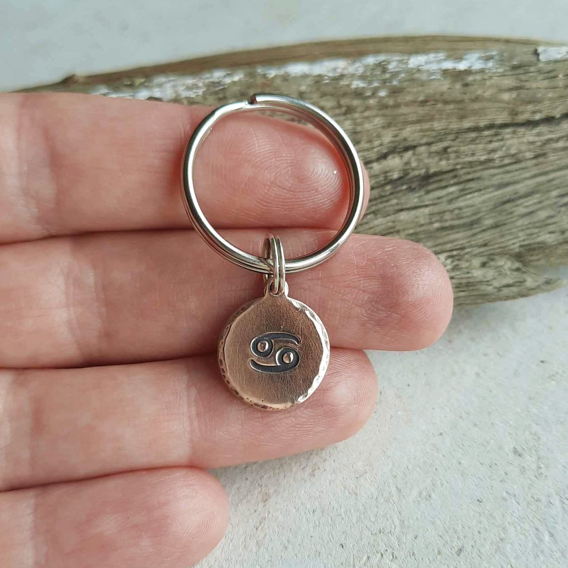Hand stamped copper Cancer zodiac astrology symbol keychain ~ Astrology Lover Gift, hand crafted by The Tiny Tree Frog Jewellery