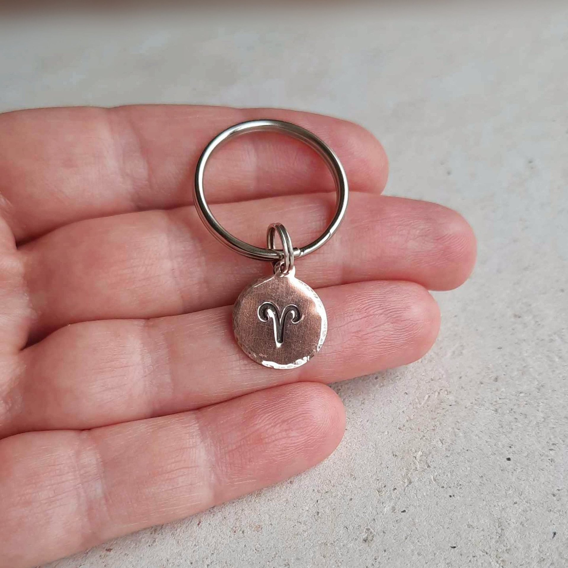 Hand stamped copper Aries star sign keychain - Astrology Lover Gift, hand crafted by The Tiny Tree Frog Jewellery