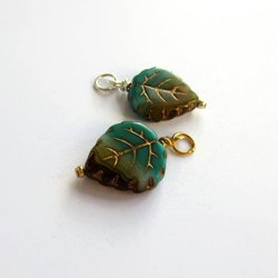 Blue and Green Czech Glass Leaf Charm ~ Handmade by The Tiny Tree Frog Jewellery