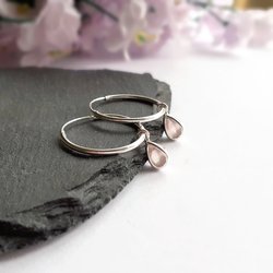 Sterling Silver Rose Quartz Gemstone Teardrop Hoop Earrings ~ Handmade by The Tiny Tree Frog Jewellery