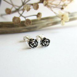Oxidised Tiny Fine Silver Rose Stud Earrings ~ June Birth Flower ~ Handmade by The Tiny Tree Frog Jewellery