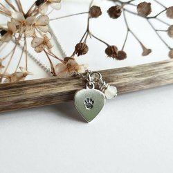 Silver Paw Print Heart Necklace with Rose Quartz Charm ~ Handmade by The Tiny Tree Frog Jewellery
