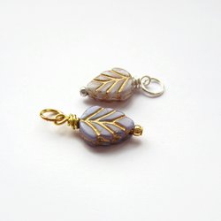 Purple and Gold Czech Glass Leaf Charm  ~ Handmade by The Tiny Tree Frog Jewellery