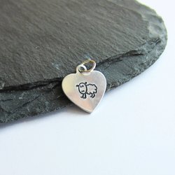 Hand Stamped Sheep Charm ~ Heart Shaped ~ Handmade by The Tiny Tree Frog Jewellery