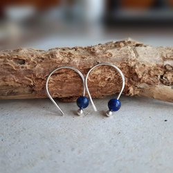 Sterling silver and lapis lazuli gemstone open hoop earrings ~ Recycled Sterling Silver ~ Blue handmade by The Tiny Tree Frog Jewellery