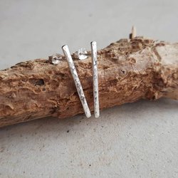 Hammered recycled sterling silver bar stud earrings, handmade by The Tiny Tree Frog Jewellery