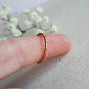 Hammer textured copper stacker ring, handmade by The Tiny Tree Frog Jewellery