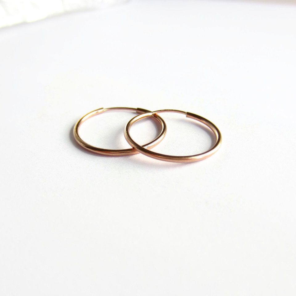 Single or Pair of Rose Gold Filled Hoop Earrings ~ 20mm