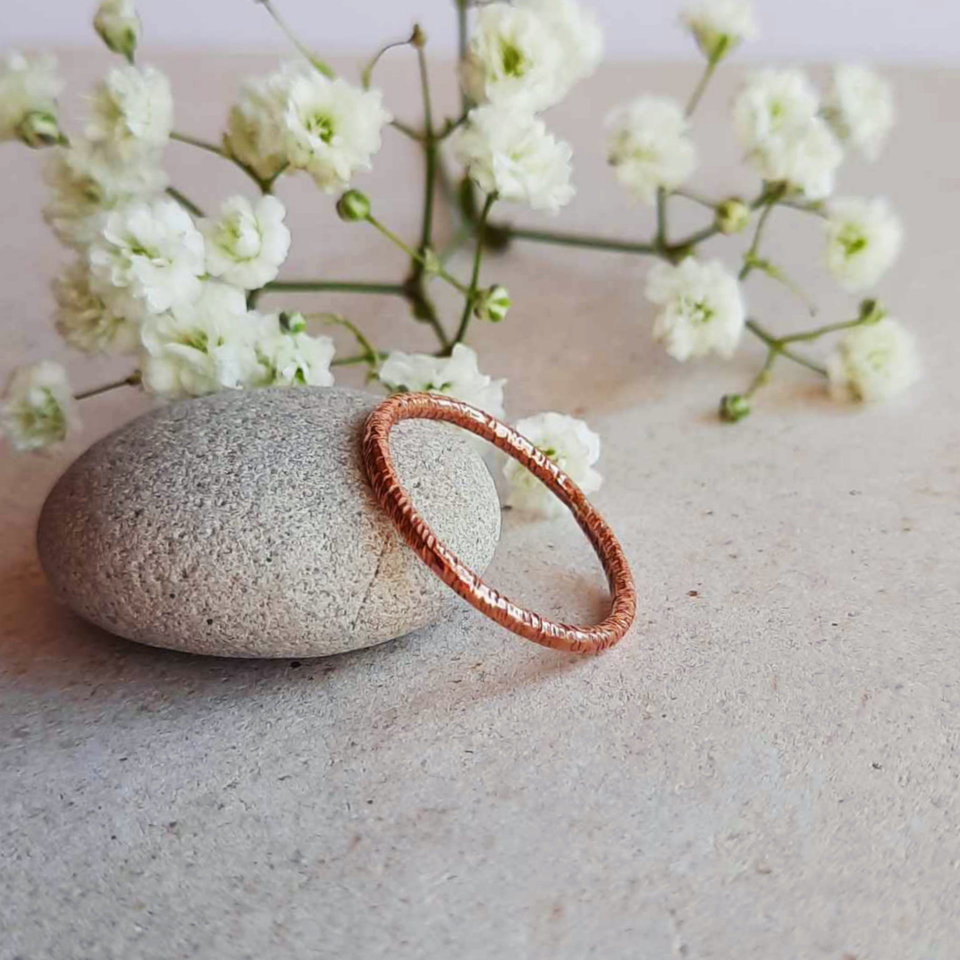 Pure copper thin band finger or thumb ring, handcrafted by The Tiny Tree Frog Jewellery