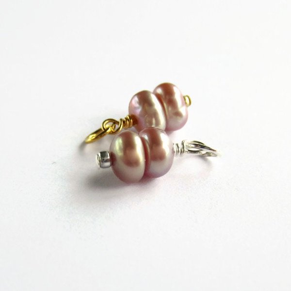 Double Pale Pink Freshwater Pearl Charm ~ June Birthstone ~ Handmade by The Tiny Tree Frog Jewellery