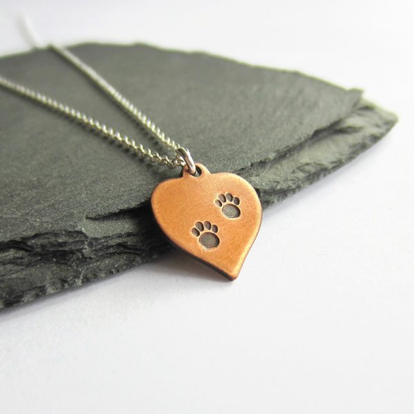 Hand Stamped Copper Paw Print Necklace ~ Handmade by The Tiny Tree Frog Jewellery
