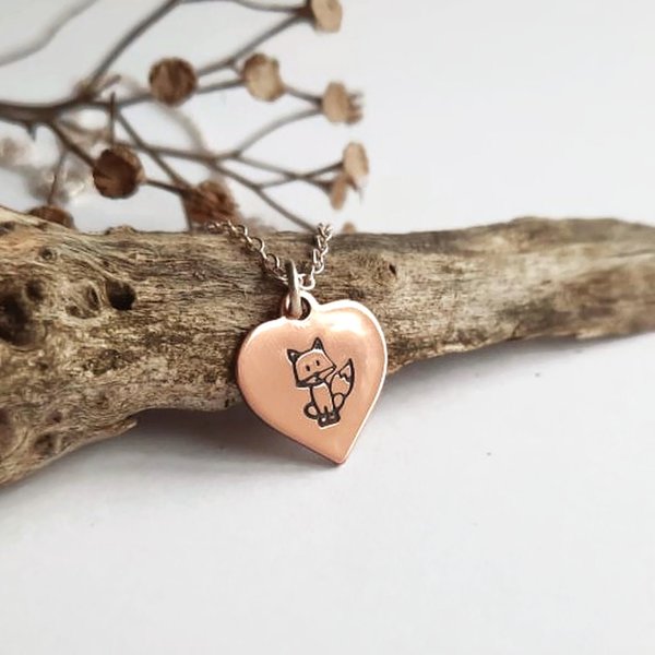 Hand Stamped Copper Fox Necklace ~ Handmade by The Tiny Tree Frog Jewellery