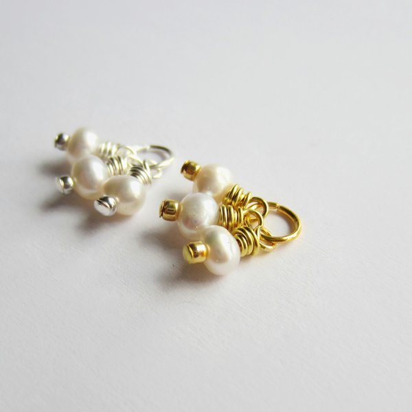 Freshwater Pearl Triple Cluster Charm ~ June Birthstone ~ Handmade by The Tiny Tree Frog Jewellery