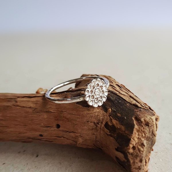 Recycled sterling silver and fine silver flower ring, handmade by The Tiny Tree Frog Jewellery