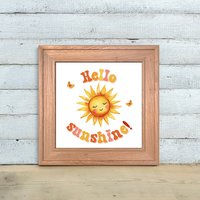 Cute colourful Hello Sunshine printable wall art room decor by The Tiny Tree Frog