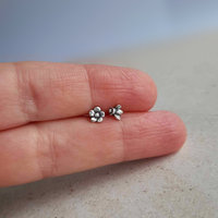 Oxidised Fine Silver Bumble Bee and Forget Me Not Flower Stud Earrings, Handcrafted by The Tiny Tree Frog Jewellery