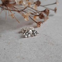 Tiny Fine Silver Bee and Flower Mismatched Stud Earrings, Hand Made by The Tiny Tree Frog Jewellery