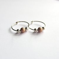 Sterling Silver and Rose Gold Filled Stardust Bead Hoop Earrings ~ Handmade by The Tiny Tree Frog Jewellery