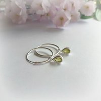 Sterling Silver Peridot Gemstone Teardrop Hoop Earrings ~ August Birthstone ~ Handmade by The Tiny Tree Frog Jewellery