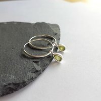 Sterling Silver Peridot Gemstone Teardrop Hoop Earrings ~ August Birthstone ~ Handmade by The Tiny Tree Frog Jewellery