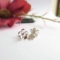 Fine Silver Forget Me Not Flower Stud Earrings ~ Handmade by The Tiny Tree Frog Jewellery