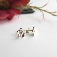 Fine Silver Forget Me Not Flower Stud Earrings ~ Handmade by The Tiny Tree Frog Jewellery