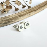 Hand Stamped 925 Sterling Silver Paw Print Earrings ~ Handmade by The Tiny Tree Frog Jewellery