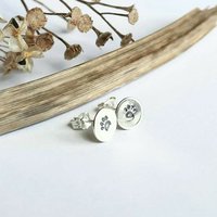Hand Stamped 925 Sterling Silver Paw Print Earrings ~ Handmade by The Tiny Tree Frog Jewellery