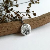 Oxidised Fine Silver Flower Necklace ~ Circular ~ Handmade by The Tiny Tree Frog Jewellery