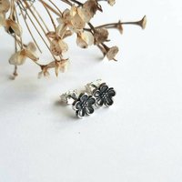 Oxidised Fine Silver Forget Me Not Stud Earrings ~ Handmade by The Tiny Tree Frog Jewellery